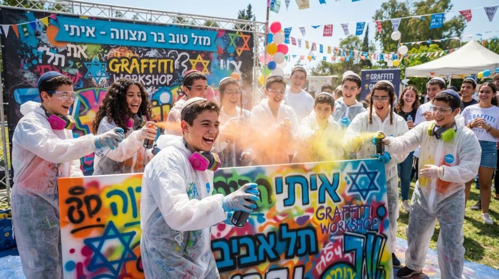רעיונות להפעלת בר מצווה - ילדים יוצרים בסדנת גרפיטי חווייתית